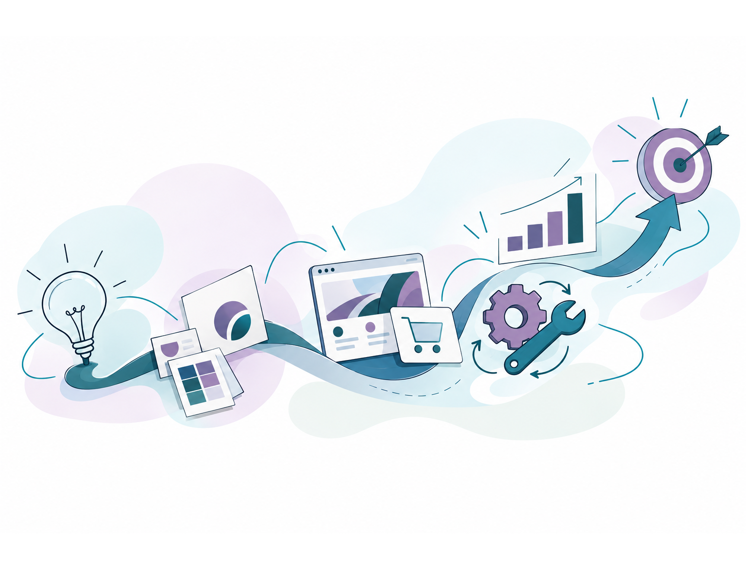Ilustração sobre acompanhamento, optimização e crescimento contínuo de uma marca